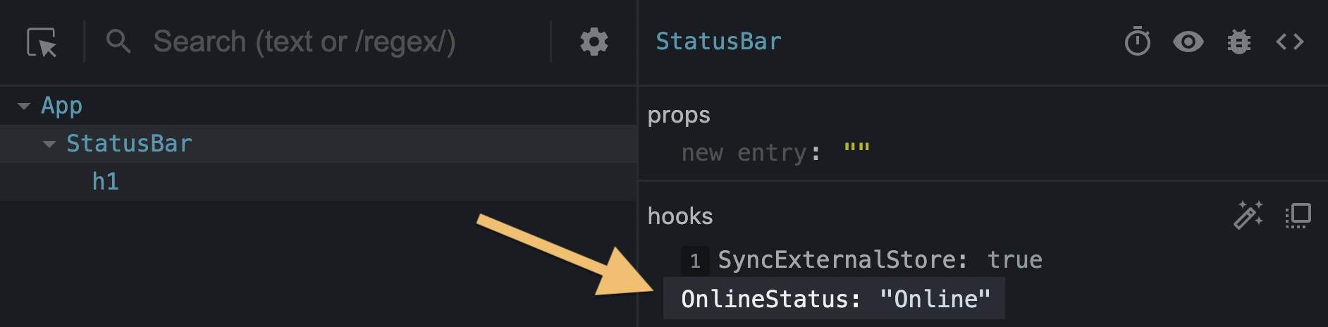 Screenshot React DevTools-a koji prikazuje debug vrednost